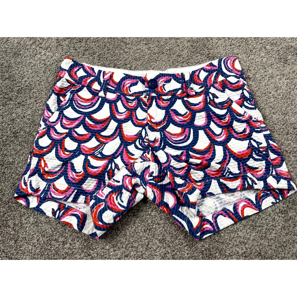 Lilly Pulitzer Shorts Womens 0 Callahan Scalloped Blue Pink Chino Vacation Beach